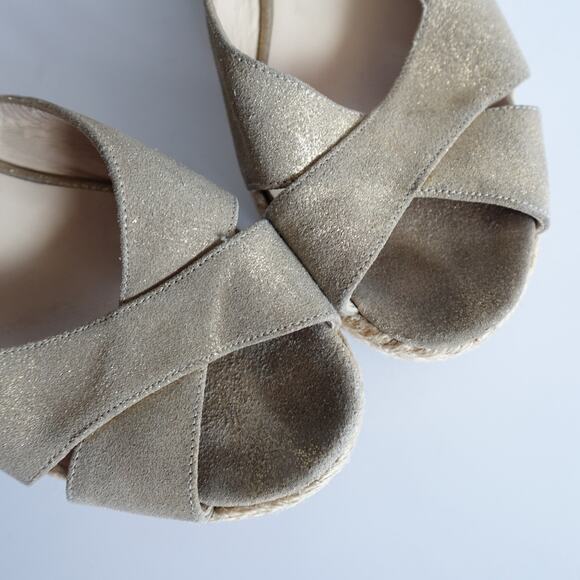 Jimmy Choo Tan Sparkly Gold Espadrille Platform Sandals - Picture 8 of 16